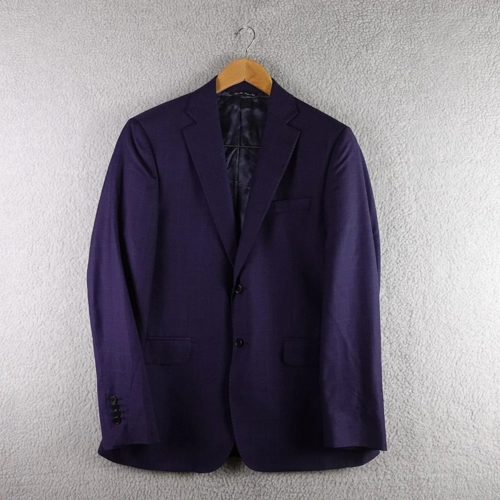 Ermenegildo Zegna Traveller Blue Wool Blazer Glen Check‎ 38R Italy Saks Fifth